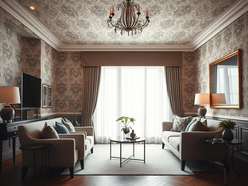 Finished wallpaper installation in a sophisticated interior