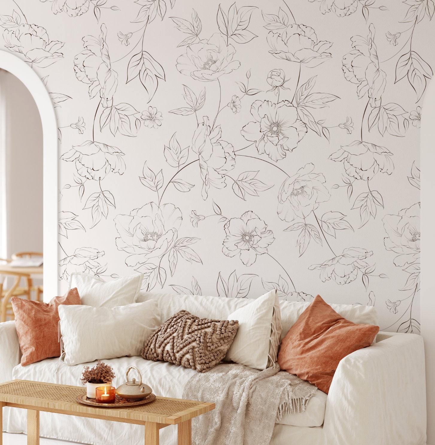 Soft floral wallpaper pattern on a finished wall