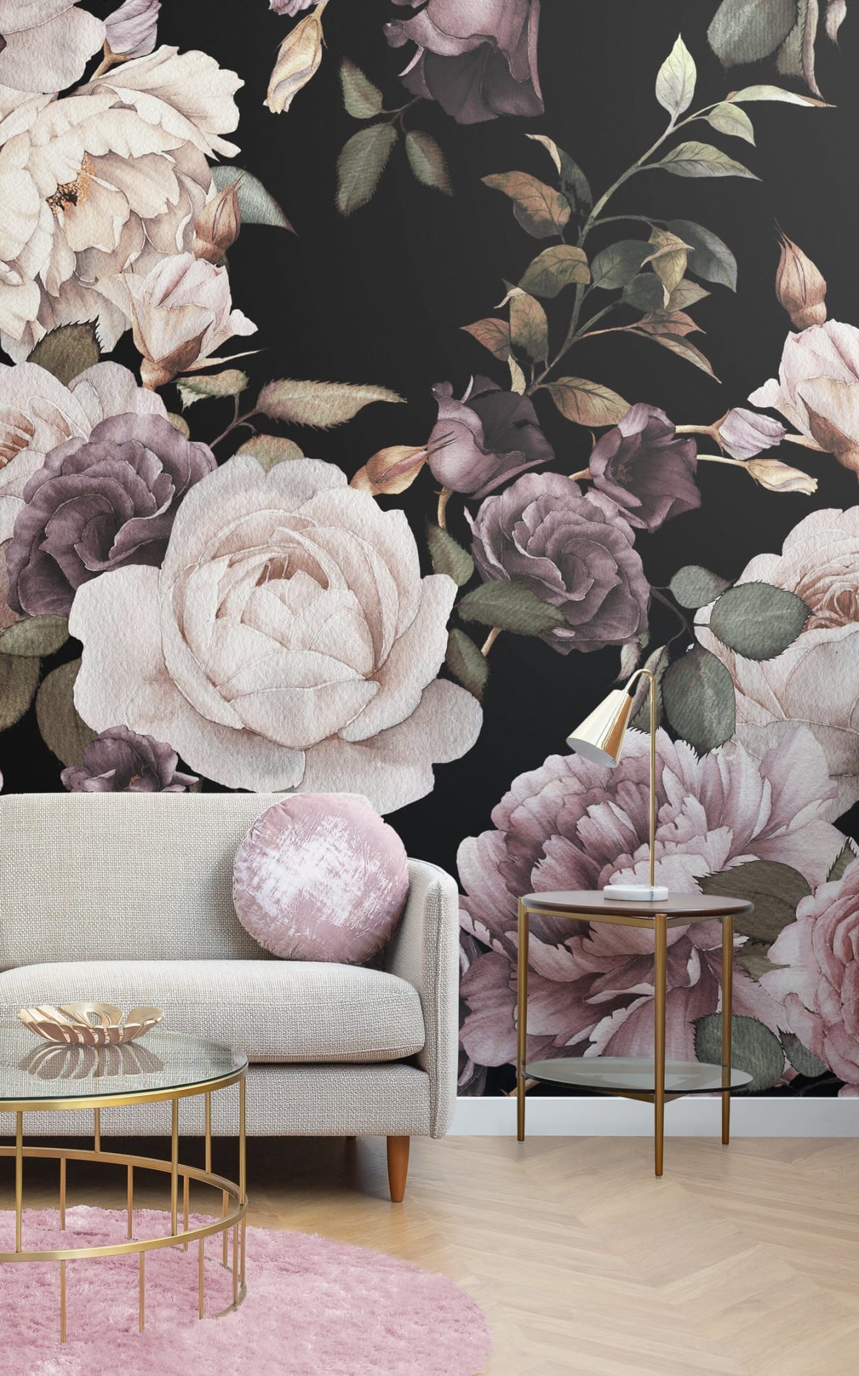 Warm lounge interior with textured wallpaper